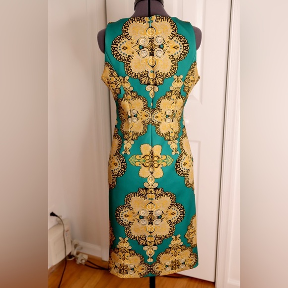 New York & Company Women's Stretch Sheath Dress Gold\Green | Small - Picture 5 of 16